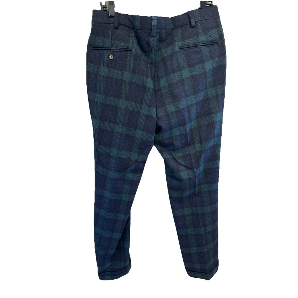 Castaway Nantucket Harbor Pants Wool Twill Green Navy Tartan Plaid Mens 34X30